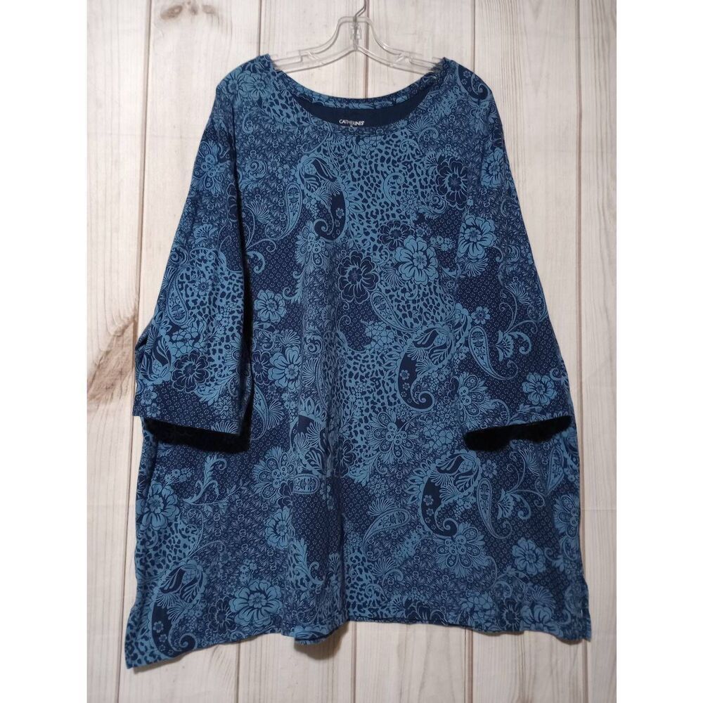 Catherines Shirt Ladies 3x Blue Paisley‎ 3/4 Sleeve